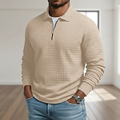 baratos Polo Clássico Masculino-Homens Camisas Polo Waffle Textura Casual Ao ar livre Com Zíper Quarter Zip Manga Longa Moda Moderno Côr Sólida Textura Zip Up Primavera &amp; Outono Todas as Estações Normal Preto Branco Vinho Azul
