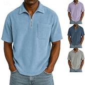 abordables Polo classique pour homme-Homme Polo à fermeture éclair Texturé Occasionnel Fête Revers Zip quart Manche Courte Mode Basique Uni Texturé Quart de zip Chaud Été Printemps Coupe régulière Marron foncé Violet Kaki Polo