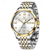 baratos Relógio Automático-Relógio masculino automático Olevs de luxo, em aço inoxidável prateado, com mecanismo de corda automática, mostrador com numerais romanos, diamantes, à prova d'água e com ponteiros luminosos, ideal