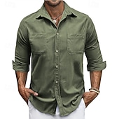 abordables camisa con botones para hombre-Hombre Camisa Camisa de verano Camisa casual Camisa de playa Camisa de Pana Abotonar la camisa Blanco Manga Larga Color sólido Diseño Casual Diario Bolsillo Ropa Moda Casual Cómodo