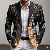 economico Blazer Stampati da Uomo-Per uomo Farfalla Giacca blazer Cappotto Confortevole Traspirante Artistico Casual Casuale Quotidiano Feste Tasca Stampa 3D Bottoni Tutte le stagioni Dentellato Manica Lunga Blu Nero Rosso