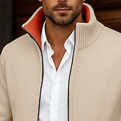 Недорогие кардиган мужской свитер-Муж. Вязаная ткань Кардиган Свитер на молнии Свитер Куртка флисовый свитер Рельефный узор Вязать Обычные топы Классический Флис Сплошной цвет Вырез под горло