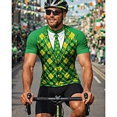  Bărbați Tricou de ciclism St. Patrick Jersey tricou trifoi în stil de novitate cu mânecă scurtă tricou cu 3 buzunare la spate rezistent la UV uscare rapidă cu buzunare la față fermoar sportiv verde