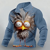 abordables Imprimé animalier-Sweat-shirt homme à col zippé, imprimé oiseau 3D aux grands yeux, maille gaufrée, manches longues, style décontracté, tailles S, M, L, XL, XXL, XXXL