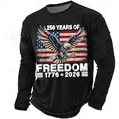 levne Patriotických 250 triček-4. července 2026 250. pamětní den Pánské 3D potisk US vlajka crew neck dlouhý rukáv tričko casual každodenní