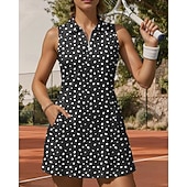 tanie Sukienka damska-Damskie Kropka Sukienka do tenisa Sukienka sportowa Bez rękawów Nadruk Oddychający Bransoletka tenisowa Golf Badminton Kołnierz polo Kołnierz zapinany na zamek Sukienka Ziemisty żółty Ciemnoróżowy