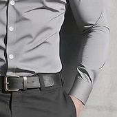 preiswerte Bügelfreie Herrenhemden-Herren Hemd Kleidhemd Knopfhemd Einfach Täglich Geschäft Schwarz Weiß Wein Marineblau Langarm Umlegekragen Ganzjahres Bekleidung Patchwork