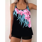 abordables Tankinis-Maillot de bain tankini 2 pièces femme palmiers short contrôle du ventre taille haute slim dos nu vacances plage dégradé géométrique col en U sans manches