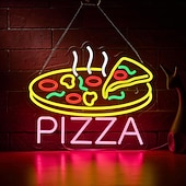 abordables Luces decorativas-Lámpara de neón para pizza, hamburguesa, taco, catering, comida rápida, colgante de pared, luz decorativa de ambiente con alimentación USB, luz de pared regulable.