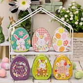 cheap Easter-1pc Easter Bunny Egg Shape Tin Box, Kids Gift Candy Container, Cute Metal Treat Case, Holiday Party Favor, Easter Basket Stuffer Storage Box