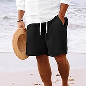 cheap Casual Shorts-Men's Waffle Shorts Summer Shorts Beach Shorts Casual Shorts Drawstring Elastic Waist Solid Color Comfort Knee Length Daily Outdoor Streetwear Vacation Fashion Blue Black Micro-elastic