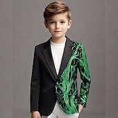 cheap Ring Bearer Suits &amp; Outfits-Kids Boys' Blazer Outerwear Sequin Tree Long Sleeve Pocket Buttons Coat Party Fashion Streetwear Cool Blue Red Purple Spring Fall 4-12 Years