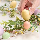 abordables Pâques-Guirlande de 1,80 m d'œufs de Pâques artificiels colorés, guirlande rustique printanière avec œufs pastel &amp;Des accents floraux parfaits pour les fêtes &amp;centre de table, décoration de table, couronne