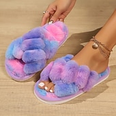 Недорогие Домашние тапочки-Женские пушистые тапочки на осень-зиму, для дома и улицы, нескользящие, плюшевые, с толстой подошвой, уютные, мягкие, меховые, для дома и послеродового периода, а также для повседневной носки.