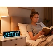 tanie Dekoracyjne światła-nowoczesny cyfrowy budzik LED z dwoma alarmami &amp;miękkie dolne światło, wyświetla czas, datę, dzień tygodnia, temperaturę, 3-stopniowa automatyczna/ręczna jasność, zegar biurkowy zasilany bateryjnie