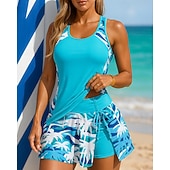 Недорогие Серфинг Танкини и Бикини-Жен. Купальник с цветочным принтом Танкини 2 предм. С принтом Эластичный Без рукавов Купальники Серфинг Для погружения с трубкой Плавание Лето