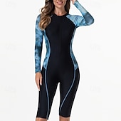  Жен. Рашгард Купальный костюм Один Пис Графика Пэчворк Застегнуться УФ-защита Эластичность Длинный рукав Купальники Серфинг Дайвинг Для погружения с трубкой Весна