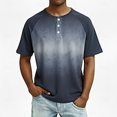cheap Geometrical-Men's Ombre Graphic Gradient Henley Shirt Short Sleeve Fashion Designer Casual Daily Outdoor Summer Spring &amp;  Fall All Seasons Light Green Dark Blue Light Blue Henley Henley T-Shirt