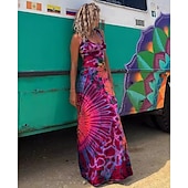 billiga Solklänningar-Dam Maxiklänning Sheath Dress T shirtklänning Solklänning Skiftklänning Semester Ledigt Dagligen Utomhus Fest Normal Nyans Färgglad Grafisk Ärmlös Axelband Svart Rubinrött Marinblå Grön Sommar Vår