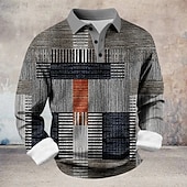  Homme Bloc de Couleur Géométrique Polo Chemises Themmal manche longue Polos Revers Occasionnel Athleisure Fête Tenue quotidienne Impression 3D Printemps Automne Hiver Bleu Marron Gris