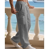 halpa Loma-Miesten Pellavahousut Housut Kesähousut Roikkuvat housut Rantahousut Kurenauha Joustava vyötärö Yhtenäinen väri Mukavuus Hengittävä Päivittäin ulko- Hiekkaranta Loma Muoti Musta Valkoinen