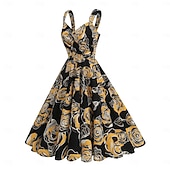 economico Vestiti-Anni 1950 Retrò Vintage Midi Abito Swing Vestito Svasato Senza maniche Aderente &amp; Svasato Costume Per donna Carnevale San Valentino Casuale Ritorno a casa Festa a tema retrò Adulti Vestito Primavera
