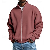 preiswerte Einfache Sweatshirts-Herren Sweatshirt Waffel-Sweatshirt Pullover Kapuzensweatshirt Pullover Sweatshirt mit durchgehendem Reißverschluss Aprikose Schwarz Weiß Hellgrün Armeegrün Stehkragen Einfach Strukturiert Lässig