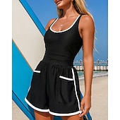 Χαμηλού Κόστους Rash Guards One Pieces-Γυναικεία Μαγιό Ολόσωμα κομμάτια Ψηλόμεσο μαγιό με ρουχισμό Μονόχρωμο Ελαστικό Αμάνικο Μαγιό Σέρφινγκ Ψαροντούφεκο Κολύμβηση Καλοκαίρι