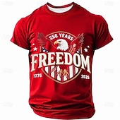  2026年7月4日 250周年追悼日 男性 3D印刷 米国旗 クルーネック 短袖 Tシャツ デイリー ストリート