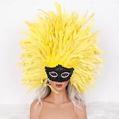 halpa Lisätarvikkeet-Karnevaali 2026 Rio Karnevaali Samba Lisävarusteet Karnevaali Höyhenmaski Päähine Punainen Oranssi  Valkoinen Täysin Höyheninen Maski Brasilia Festivaali Esityspuku