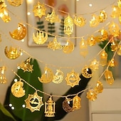 tanie Łańcuchy świetlne baterii-Lampki dekoracyjne na Ramadan Eid zasilane bateriami, 3/6 m, 20/40 diod LED, księżyc, gwiazda, zamek, latarnia, dekoracje do wnętrz na Ramadan, zasilanie USB
