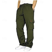 abordables Carga-Men's Cargo Pants Sweatpants Trousers Straight Leg Sweatpants Drawstring Pocket Elastic Waist Plain Comfort Wearable Daily Outdoor Holiday Fashion Classic Style Black White