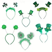  6 diademas para el Día de San Patricio, mini sombreros verdes con plumas para festivales irlandeses. &Lentejuelas, accesorios de fiesta de trébol para mujeres y niños, disfraz del Día de San Patricio