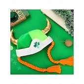billiga Tillbehör-Vikingahatt för kvinnor med gyllene horn och flätat orange hår, grön shamrockhatt för irländska parader och festivaler &amp;festkläder