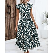 economico Abiti Floreali Stampati-Per donna Abito Midi Abito Floreale Abito Stampato Moda Moderno All'aperto Vacanza Uscire Vestibilità comoda Floreale Senza Maniche Collo alla coreana Arancione Marrone Verde Blu scuro Estate