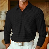  Herren Waffel-Poloshirts Textur Straße Lässig Revers Langarm Basic Modern Einfach Texture Knöpfe Frühling Herbst Ganzjahres Normale Passform Blau grau Schwarz Weiß Gelb Rot Grau Waffel-Poloshirts