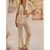 رخيصةأون ملابس علوية للشاطئ-نسائي ملابس السباحة تغطية الجسم 2 قطعة ملابس السباحة مقصوص محبوك العطلة ملابس الشاطئ لون الصلبة رقبة دائرية كم قصير بدلة سباحة