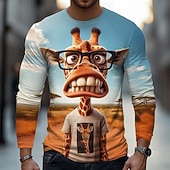  Herren Tiermotiv Tiger Lustig T Shirt Langarm T-Shirt 3D-Druck Rundhalsausschnitt Hemd Mode Basic Lässig Täglich Straße Blau Blau 2# Khaki Sommer Frühling Bekleidung S M L XL XXL XXXL