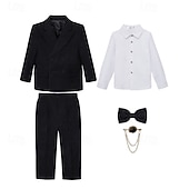 abordables Trajes y Atuendos de Portador de Anillos-Traje de portador de anillos de 5 piezas, blazer para niños &amp; pantalones  &amp;camisas &amp;Traje formal para niño, estilo casual, para exteriores, para fiestas, a la moda, básico, color liso, con bolsillos y
