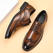 Χαμηλού Κόστους Μπρογκ παπούτσια-Ανδρικά καφέ παπούτσια brogue από συνθετικό δέρμα, κλασικό σχέδιο με φτερά, επίσημα και casual υποδήματα για γραφείο και ειδικές περιστάσεις