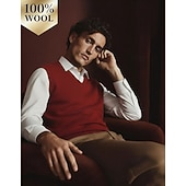 Χαμηλού Κόστους Ανδρικό μάλλινο πουλόβερ-Ανδρικό γιλέκο από κασμίρ υψηλής ποιότητας με λαιμόκοψη V από καθαρό μαλλί, κλασικό πλεκτό πουλόβερ, απαλό, ζεστό, αναπνεύσιμο