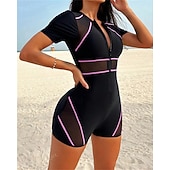 economico Rash Guards Interi-Per donna Costume da bagno Costume Intero Patchwork Con zip Rete Protezione UV Alta elasticità Manica Corta Costume da Bagno Surf Immersione Snorkeling Estate