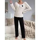 Χαμηλού Κόστους Ημέρα του Αγίου Βαλεντίνου Ύπνος &amp; Χαλάρωση-Γυναικεία Σετ Πυτζάμες Καθημερινό Ανατομικό Καρδιά Ελαστική μέση Μπλουζάκι Παντελόνι Καθημερινά Σπίτι Μακρυμάνικο Στρογγυλή Ψηλή Λαιμόκοψη Μαύρο Ανθισμένο Ροζ Ρουμπίνι Πράσινο του τριφυλλιού