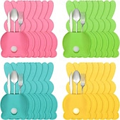 baratos Easter-12pcs Easter Bunny Utensil Cutlery Holders Pouch Bags Felt Silverware Holder Bag Utensil Sleeve for Knife Forks Easter Table Decoration Wedding Birthday Party, Pink Blue Green Yellow