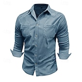 abordables camisa con botones para hombre-Hombre Camisa Camisa de verano Camisa casual Camisa de playa Camisa de Pana Abotonar la camisa Blanco Manga Larga Color sólido Diseño Casual Diario Bolsillo Ropa Moda Casual Cómodo