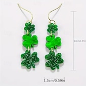  1 par de pendientes del Día de San Patricio, pendientes acrílicos con brillantina de trébol verde, gancho de aleación de estilo vintage, ropa informal, accesorios festivos y regalo