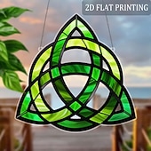 cheap St. Patrick's Day-St. Patrick's Day Sun Catcher, Large Celtic Knot Window Hanging Decoration, Painted Glass Effect in Green, Gold, Black &amp; Emerald