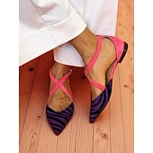 voordelige Damesschoenen-Vrouwen Mardi Gras Gestreepte Gespte Ballerina's met Roze Kruisband Detail – Dappere Retro Stijl Comfortabel voor Carnaval Feesten en Casual Wear