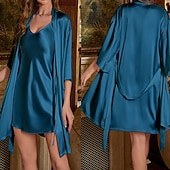 Χαμηλού Κόστους Γυναικεία Πιτζάμες Onesies-Γυναικεία Σαλόνια Νυχτικιά Μοντέρνα Καθημερινό Μαλακή Μονόχρωμες Κουρελού Φορέματα Σπίτι Διακοπές Μακρυμάνικο Λαιμόκοψη V Θαλασσί Μαύρο Ανθισμένο Ροζ Κρασί Καλοκαίρι Άνοιξη Κανονικό