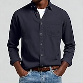 baratos Camisas casuais inteligentes masculinas-Homens Camisa Social camisa de botão Camiseta de Veludo Camisola Azul Amarelo Vermelho Azul Marinha Verde Manga Longa Tecido Lapela Casual Ao ar livre Bolso frontal Roupa Moda Roupa de rua Casual